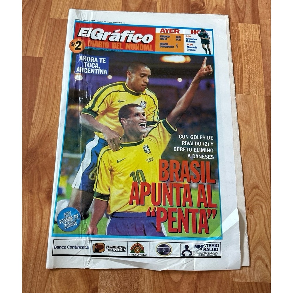 VTG‎ El Grafico Julio 1998 Newspaper Brasil apunta al Penta